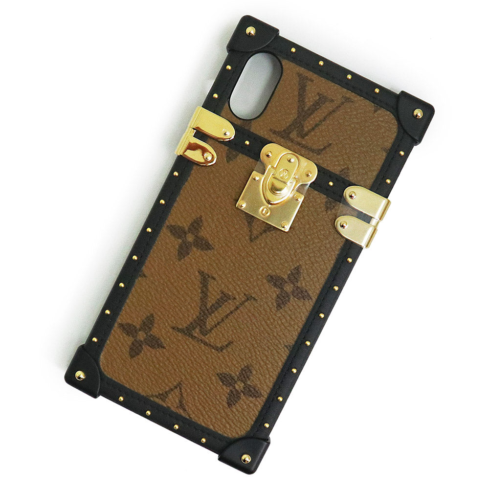 【新品・未使用品】ルイ ヴィトン LOUIS VUITTON アイトランク ライトリバース iphone X Xs スマホ 携帯ケース  モノグラムリバース カーフスキン レザー ブラウン ブラック 茶 黒 ゴールド金具 M67893 箱付