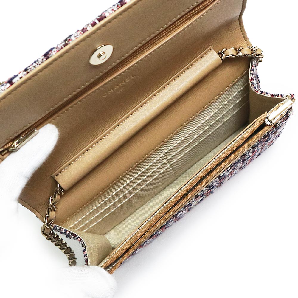 （新品・未使用品）シャネル CHANEL マトラッセ クラシック ココマーク チェーンウォレット 長財布 斜め掛け レザー コットンツイード ピンク ベージュ シャンパンゴールド金具 AP0250 箱付 新品・未使用品】シャネル CHANEL マトラッセ クラシック ココマーク