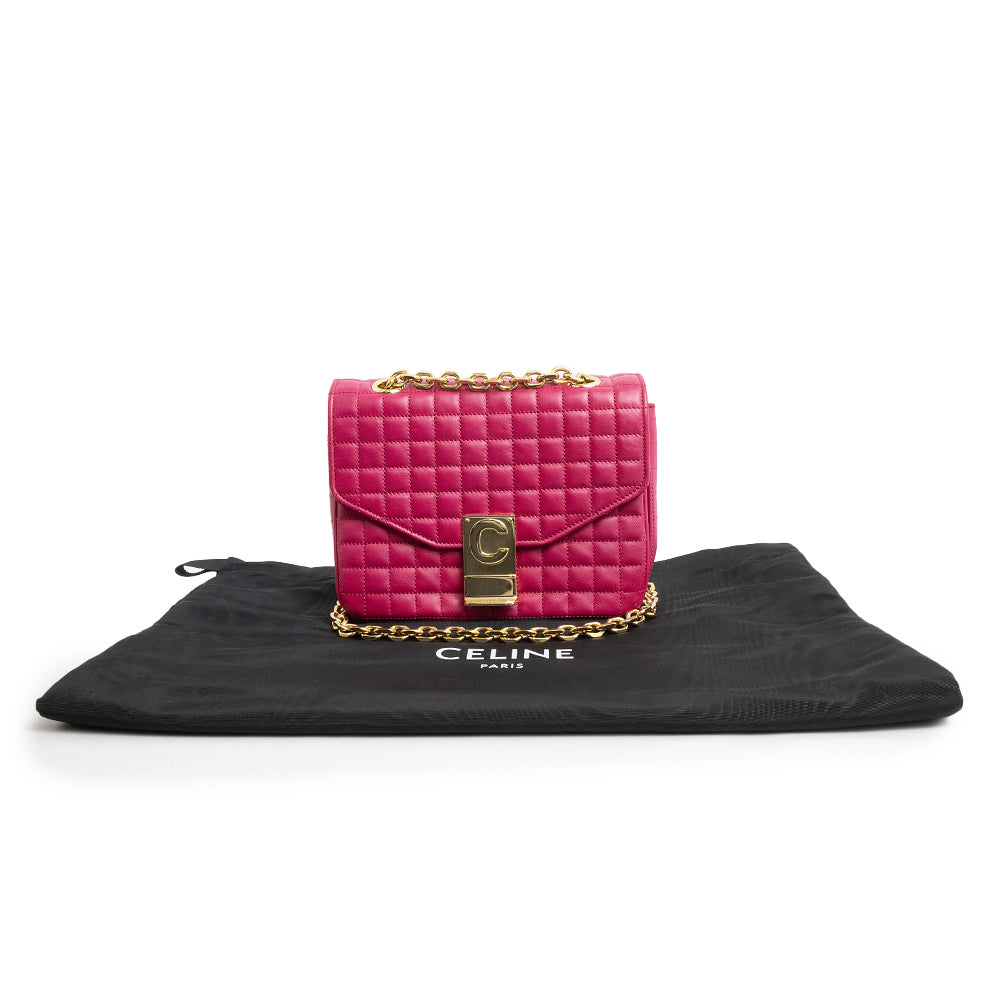 美品】セリーヌ ケース Cチャーム キルティング ピンク 保存袋付き