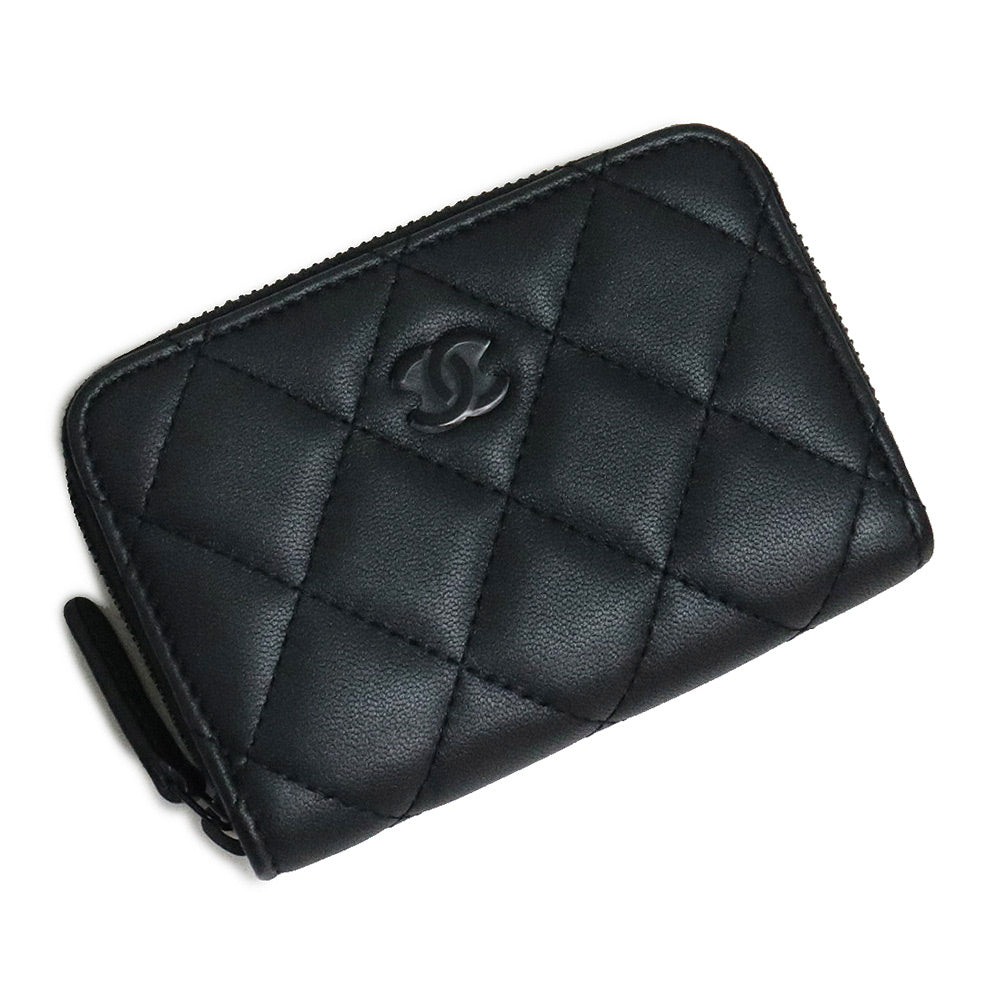 【新品・未使用品】シャネル CHANEL マトラッセ クラシック ジップ コインパース コインケース 小銭入れ 財布 ラムスキン レザー ソーブラック  黒 オールブラック金具 AP0216 箱付