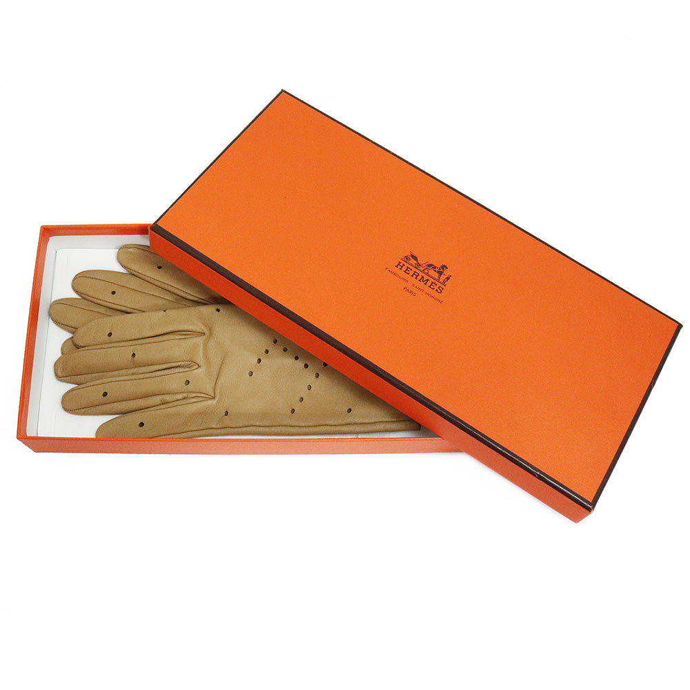中古】エルメス HERMES H パンチング 手袋 グローブ ラムスキン