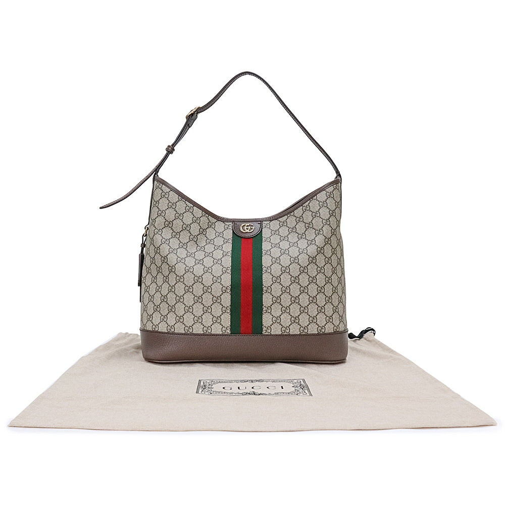 【未使用保管品】グッチ GUCCI オフィディア ミディアム ショルダー トートバッグ GGスプリームキャンバス レザー ベージュ エボニー ブラウン  茶 ウェブ ストライプ ゴールド金具 781392