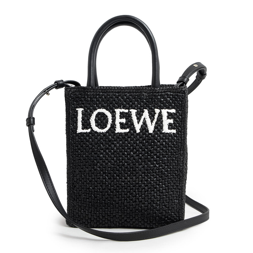 【新品・未使用品】ロエベ LOEWE スタンダード A5 トート 2WAY 斜め掛け ショルダー ハンドバッグ カゴ ラフィア カーフスキン レザー  ブラック ホワイト 黒 白 ゴールド金具 A563S30X09