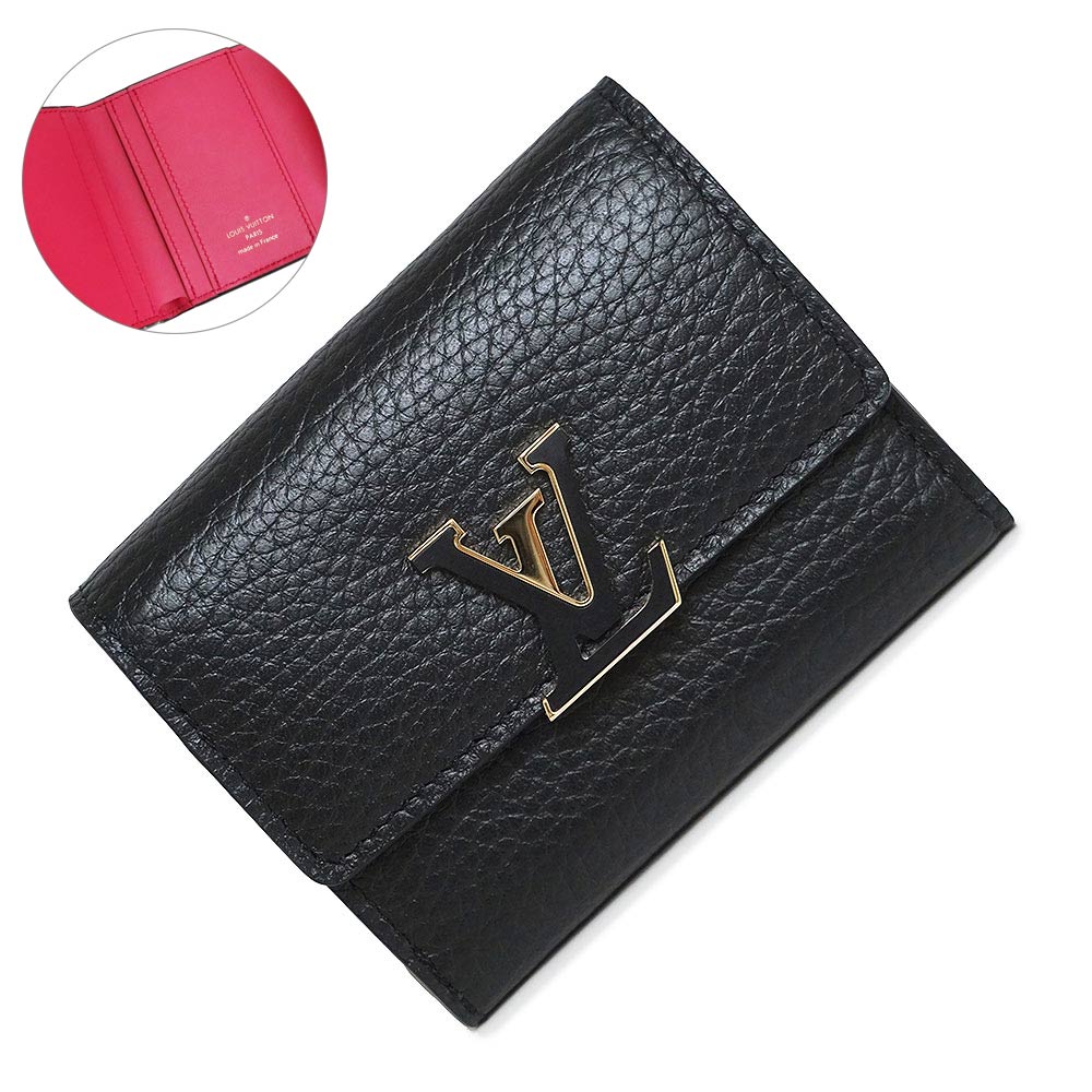 【新品・未使用品】ルイ ヴィトン LOUIS VUITTON ポルトフォイユ カプシーヌ XS コンパクト 三つ折り財布 トリヨンレザー バイカラー  ノワール ピンク ブラック 黒 ゴールド金具 M68587 箱付