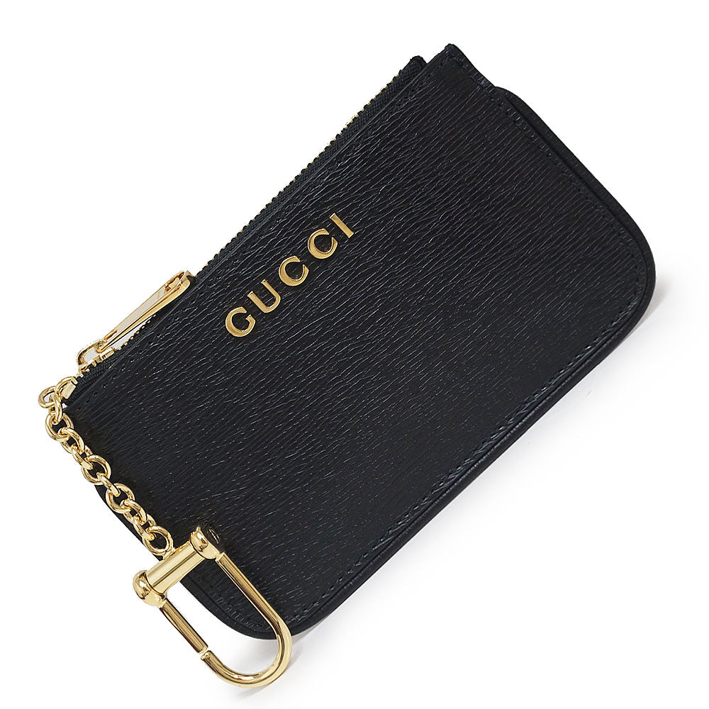 【新品・未使用品】グッチ GUCCI スクリプト ジップ キーケース コインケース 小銭入れ 財布 フック付き カーフスキン レザー ブラック 黒  ゴールド金具 790102 箱付