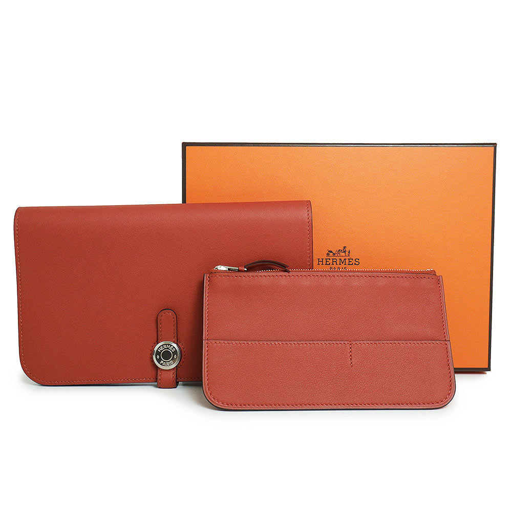 【新品・未使用品】エルメス HERMES ドゴン GM デュオ 二つ折り長財布 ヴォースイフト レザー バイカラー ブリック ルージュヴィフ レッド  赤 シルバー金具 T刻印 箱付