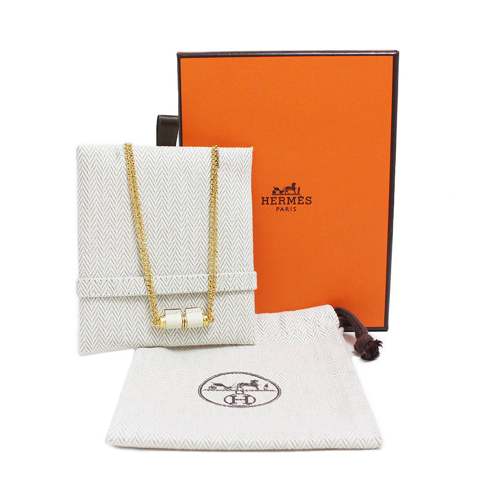 【新品・未使用品】エルメス HERMES シャルニエール PM ペンダント ネックレス ヴォースイフト レザー ナタ イエローゴールド ホワイト 白  箱付