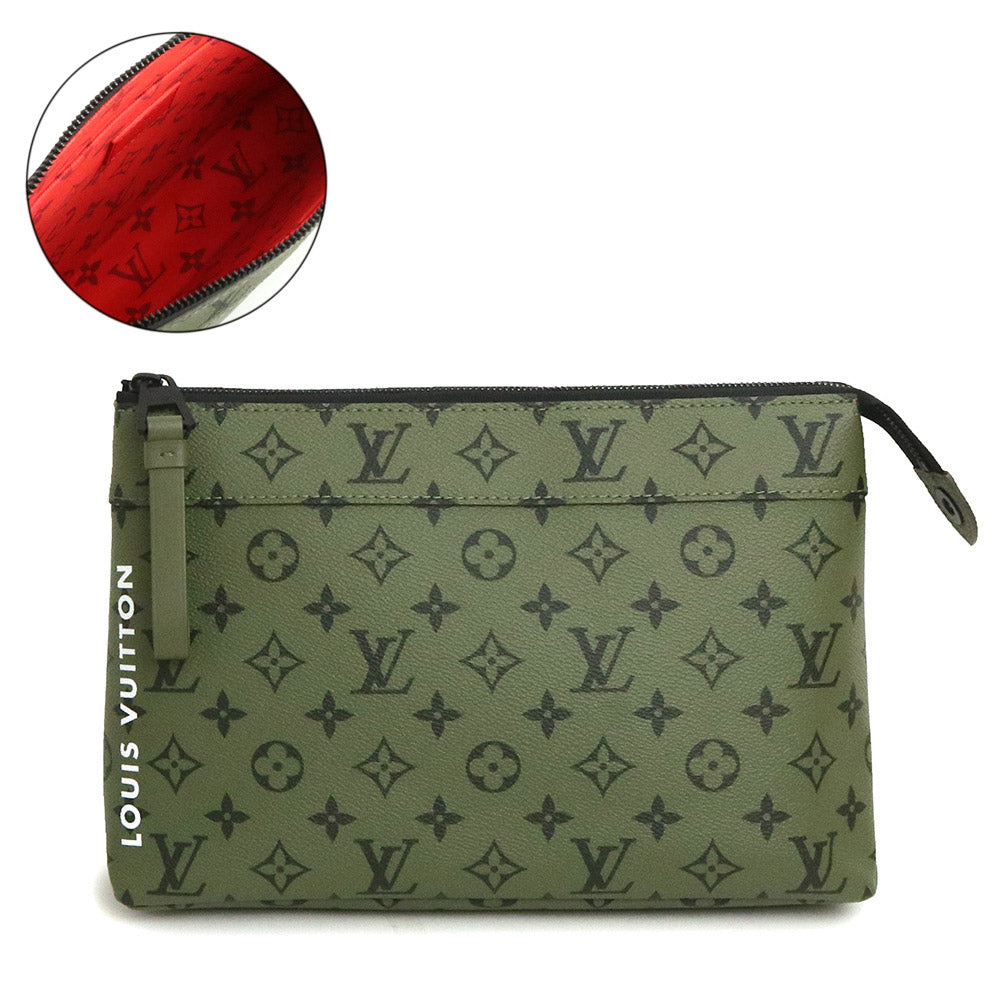 【新品・未使用品】ルイ ヴィトン LOUIS VUITTON ポシェット ヴォワヤージュ スープル セカンド クラッチバッグ ポーチ モノグラム  カーキ グリーン ヴァーミリオン レッド オレンジ 緑 赤 ブラック金具 M82800