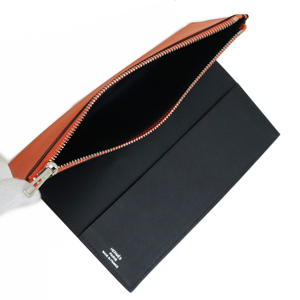 【新品・未使用品】エルメス HERMES EAジップ PM ヴェルソ ノートカバー 手帳カバー コインケース 小銭れ 財布 ヴォースイフト レザー  オレンジ ノワール ブラック 黒 シルバー金具 B刻印 箱付