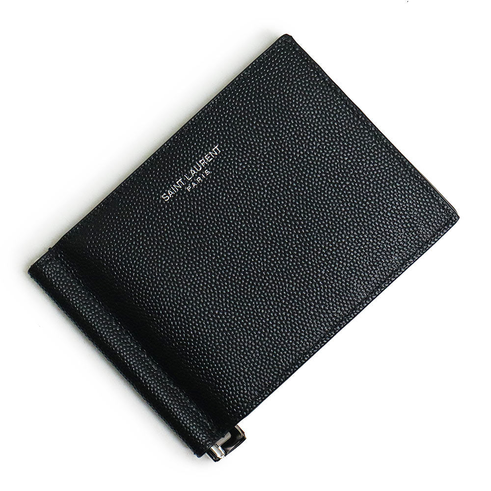 【新品・未使用品】サンローランパリ SAINT LAURENT PARIS ビルクリップウォレット マネークリップ カードケース 二つ折り財布  グレインパウダーテクスチャードレザー ブラック 黒 シルバー金具 378005 箱付