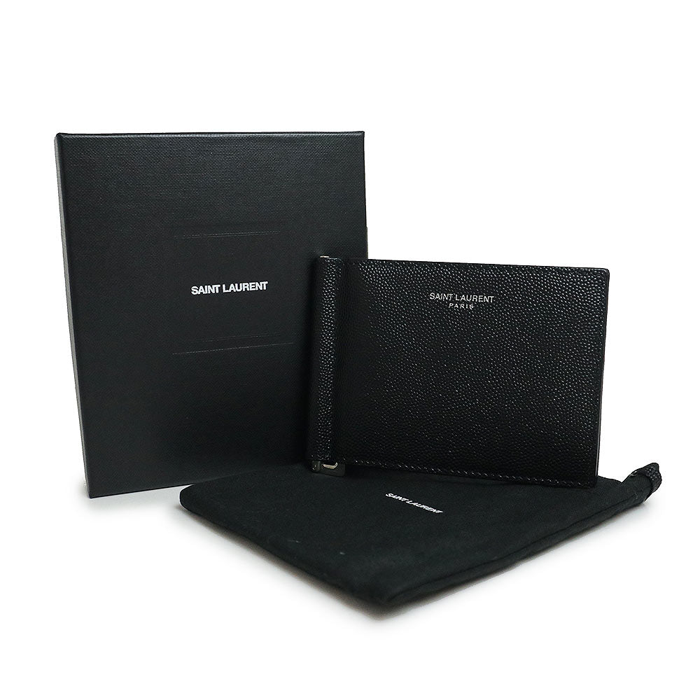 【新品・未使用品】サンローランパリ SAINT LAURENT PARIS ビルクリップウォレット マネークリップ カードケース 二つ折り財布  グレインパウダーテクスチャードレザー ブラック 黒 シルバー金具 378005 箱付