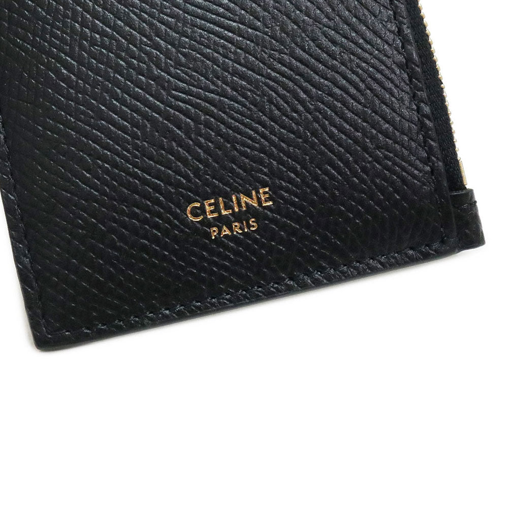 【新品・未使用品】セリーヌ CELINE コンパクト ジップドカードホルダー カードケース 名刺入れ 定期入れ パスケース コインケース 小銭入れ  財布 グレインカーフレザー ブラック 黒 ゴールド金具 10B683BEL 箱付