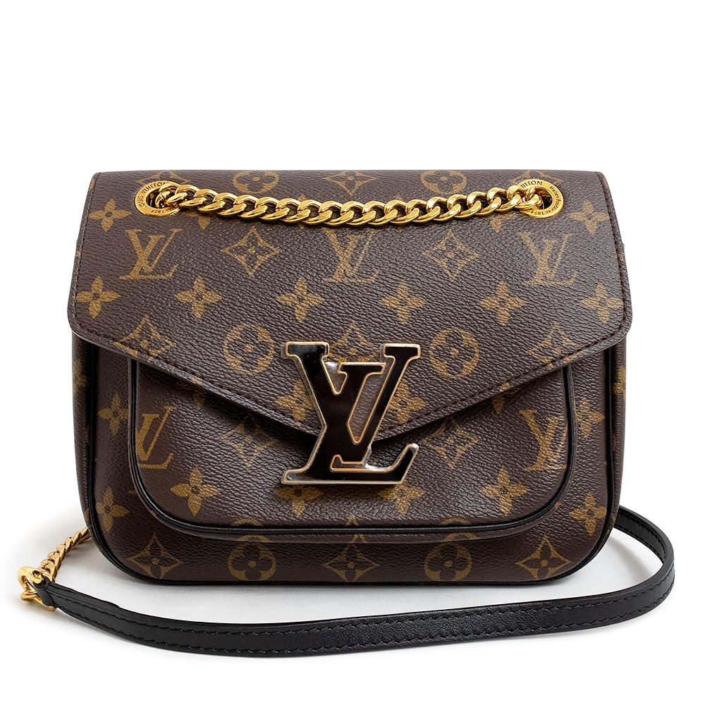 【未使用　展示品】ルイ ヴィトン LOUIS VUITTON パッシー 2way チェーン ショルダーバッグ 斜め掛け モノグラム レザー ブラウン  ブラック 茶 黒 ゴールド金具 M45592