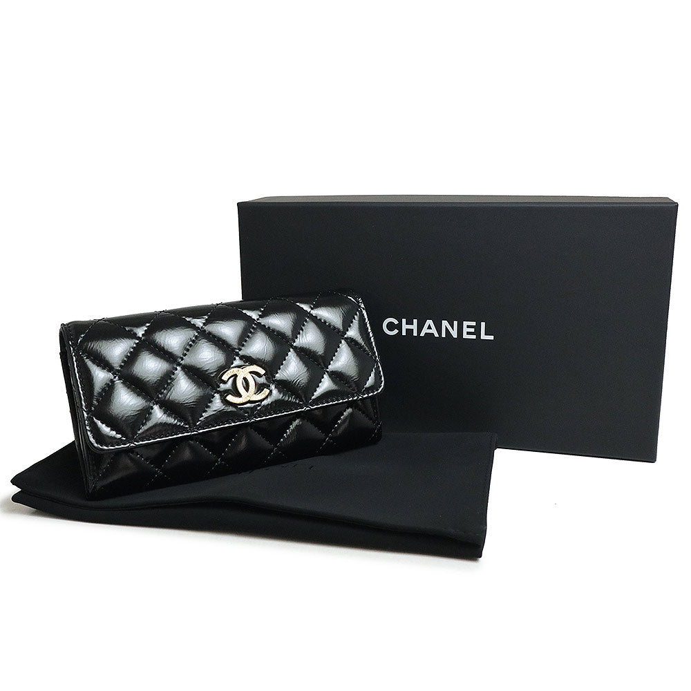 【新品・未使用品】シャネル CHANEL マトラッセ ココマーク ミディアム ウォレット 二つ折り財布 ラムスキン レザー ブラック 黒 ゴールド金具  AP4261 箱付