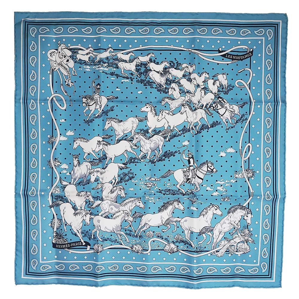 新品・未使用品】エルメス HERMES カレ 55 バンダナ Les Mustangs 