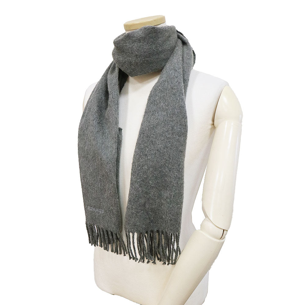 中古】エルメス HERMES ユニ ブロデ マフラー フリンジ カシミヤ