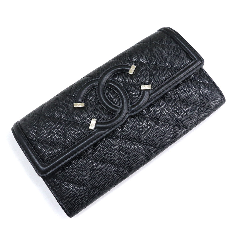 美品　★CHANEL ccフィリグリー　★★ CHANEL シャネル CCフィリグリー ロングジップウォレット