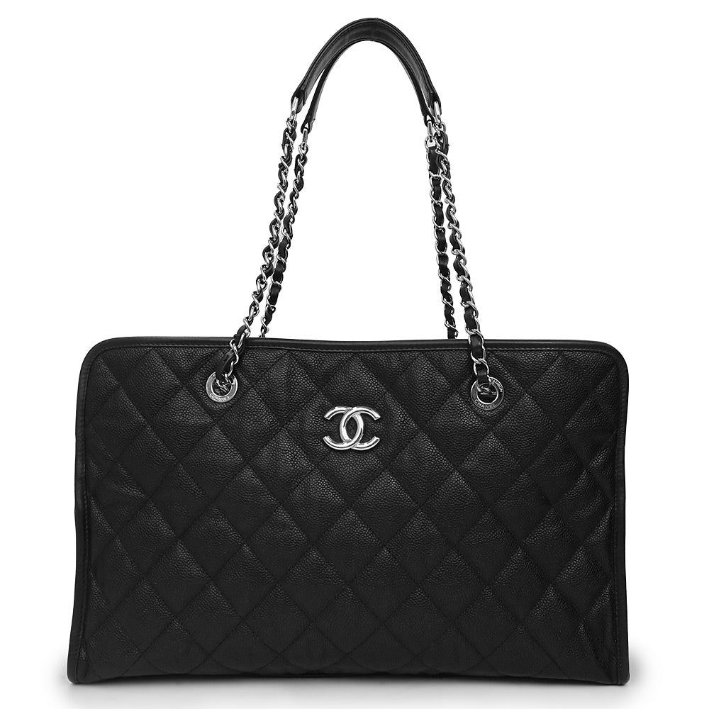 シャネル チェーントート ココマーク ロゴ レザー 本革 ブラック 鑑定済み シャネル CHANEL チェーントート デカココマーク トートバッグ