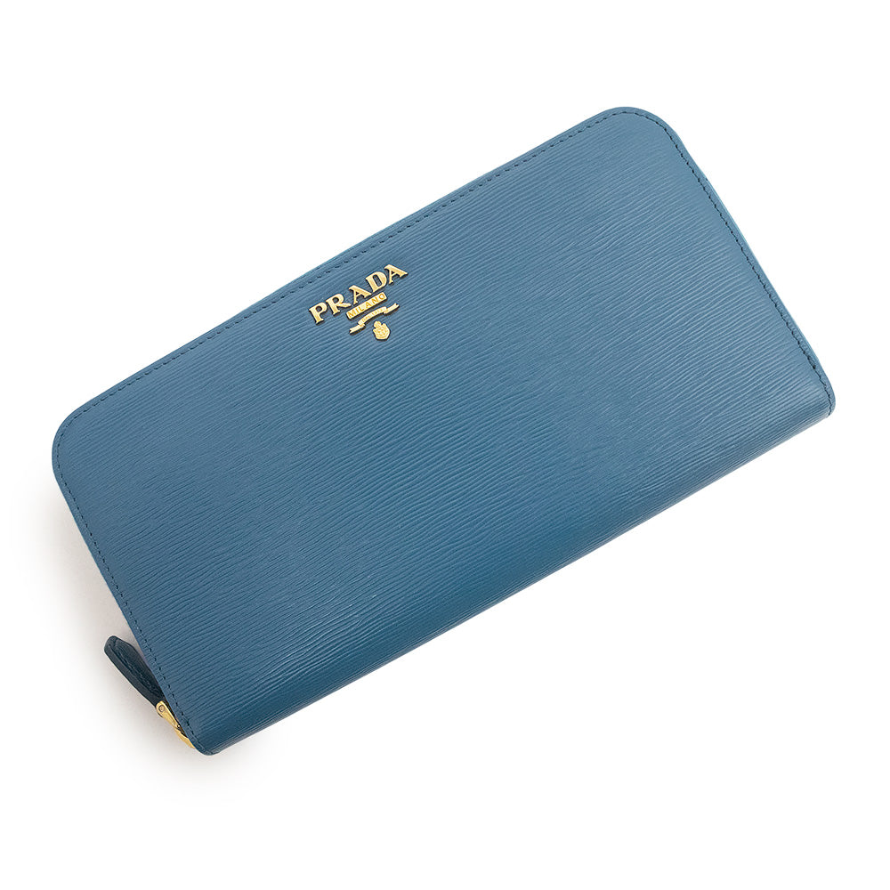 未使用級✨プラダ ラウンドファスナー 三角ロゴ シボ革 ネイビー レディース PRADA プラダ ラウンドファスナー 財布 三角ロゴラウンドジップ 黒