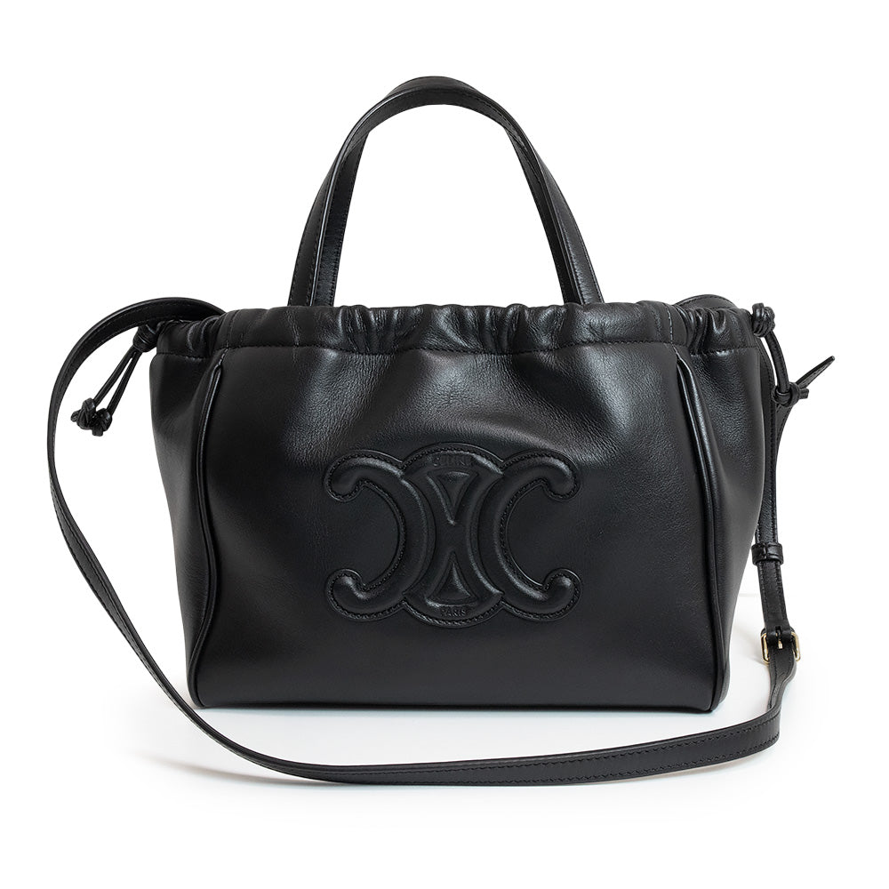 CELINE セリーヌ ハンドバッグ パイソン風 トリオンフ ロゴ金具 黒色 CELINE セリーヌ ハンドバッグ パイソン風 トリオンフ ロゴ金具 黒色