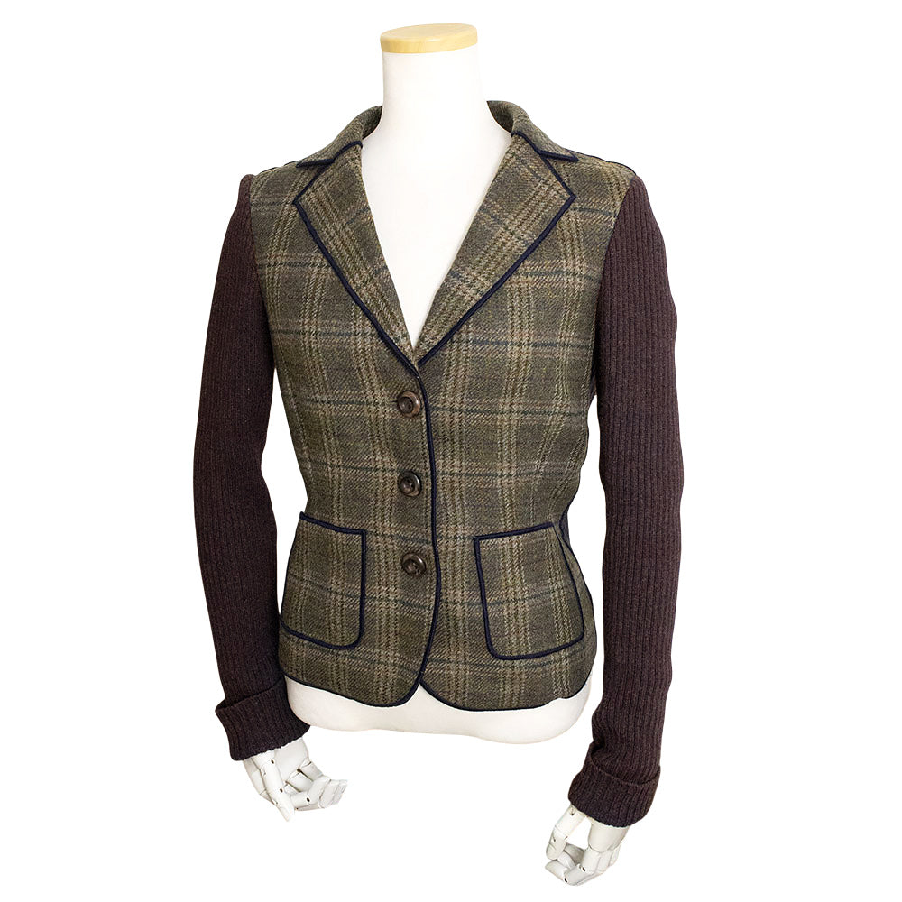 MOSCHINO ツイード　パッチワーク　ジャケット　モスキーノ　イタリア製 中古】モスキーノ MOSCHINO ツイード チェック柄 36 ジャケット ウール