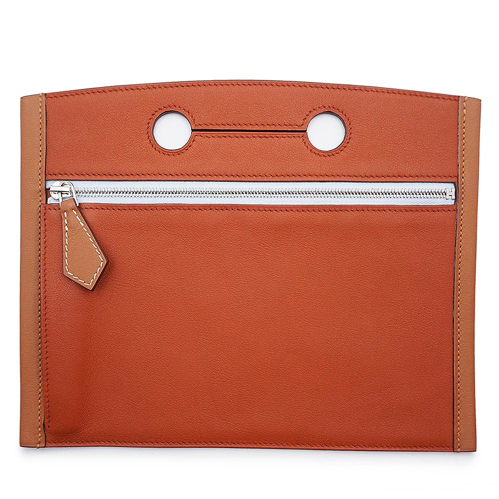 （未使用　展示品）エルメス HERMES バッグポケット カラーマティック バーキン 25 外付け 小物入れ ポーチ ヴォースイフト レザー ゴールド キュイーヴル ブルーブリュム フォーヴ ブラウン シルバー金具 U刻印 箱付 未使用 展示品】エルメス HERMES バッグポケット カラーマティック