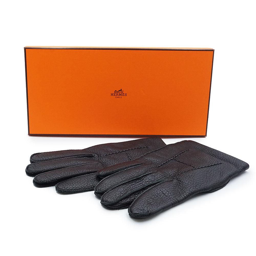 エルメス Hステッチ ディアスキン ノワール ブラック 手袋 グローブ ＃7.5 レザー 箱付 HERMES（美品） 美品】HERMES エルメス Hステッチ ディアスキン ノワール ブラック