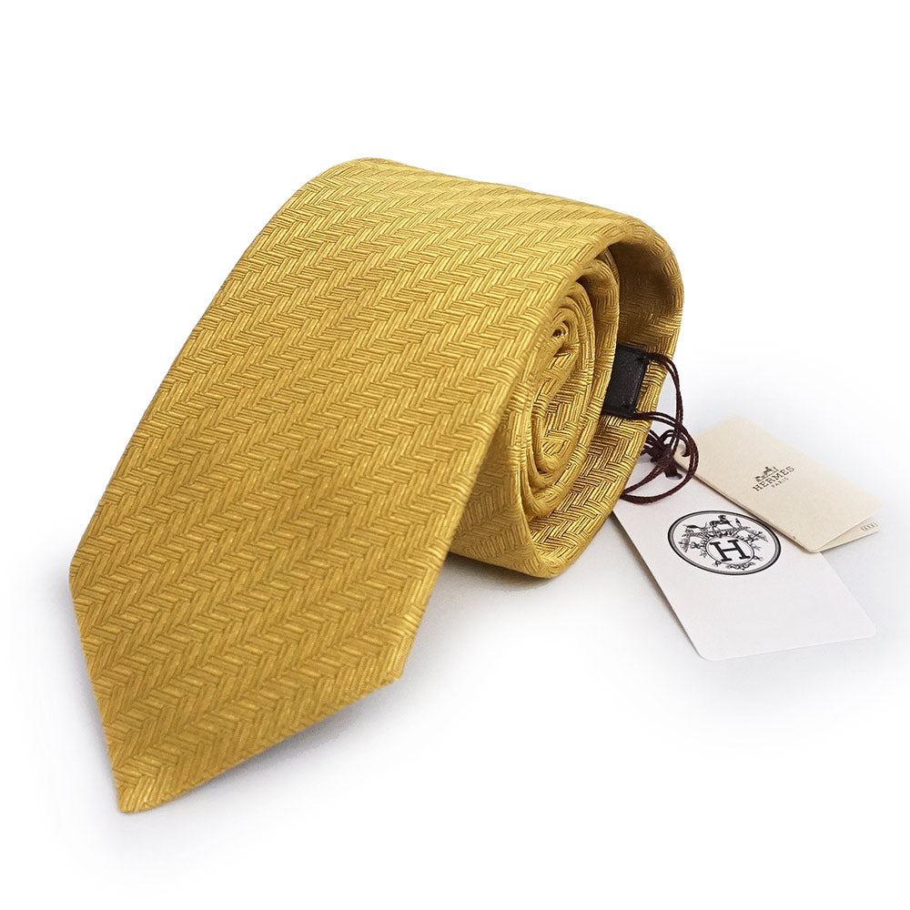 HERMES エルメス ネクタイ マスタードカラー系 切り株柄 札幌 西岡店 エルメス Hermes HERMES ネクタイ SOIE LOURDE CRAVATE TWILL TIE （(5