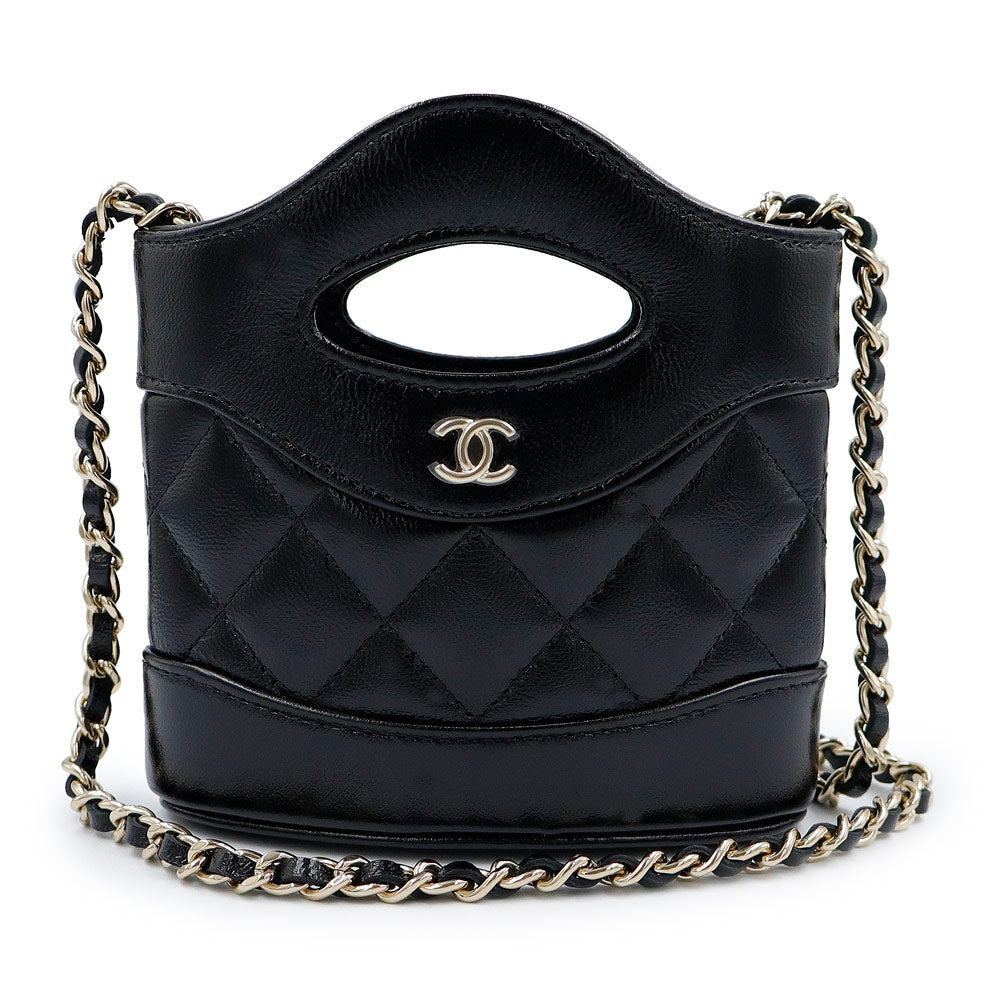 シャネル AP3875 CHANEL 31 ミニ ショッピング ココマーク マトラッセ チェーンクラッチ シャイニーラムスキン ブラック 2WAY ショルダー ハンドバッグ 斜め掛け シャンパンゴールド金具 箱付 CHANEL（新品・未使用品） 新品・未使用品】CHANEL シャネル AP3875 CHANEL 31 ミニ ショッピング
