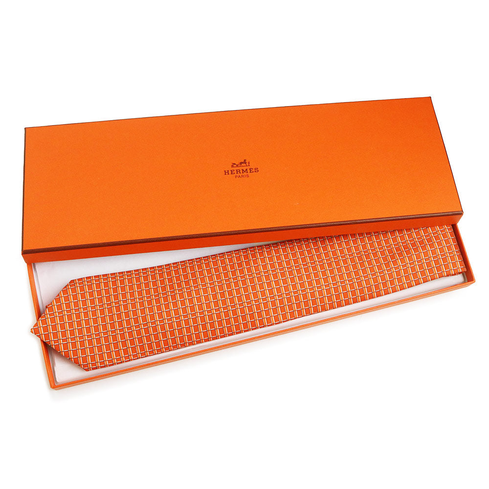 エルメス ヘヴィシルクタイ Intemporelle アンタンポレル シルク100％ Orange オレンジ  Ciel シエル ネクタイ 8M 箱付 HERMES（新品・未使用品） HERMES - エルメス ヘヴィシルクタイ Intemporelle アンタンポレル