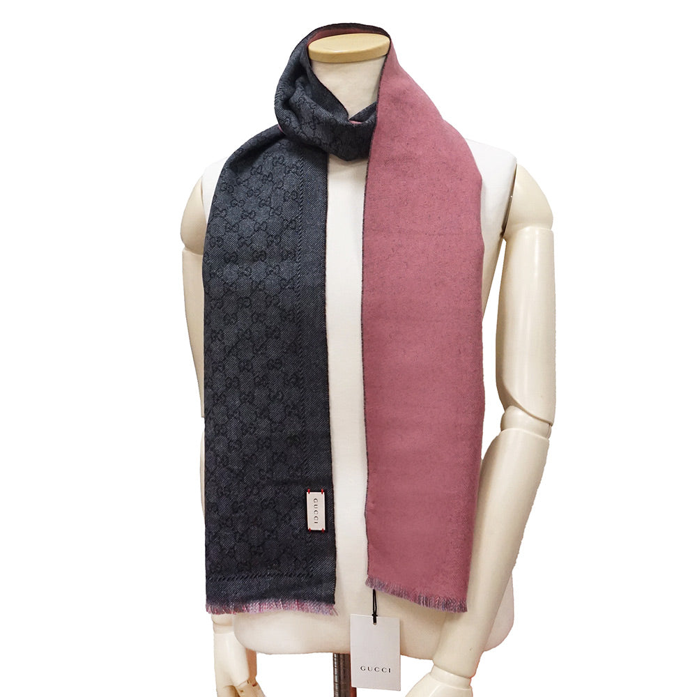 新品・未使用品】GUCCI グッチ 411726 GG柄 ウール100％ グレー ピンク