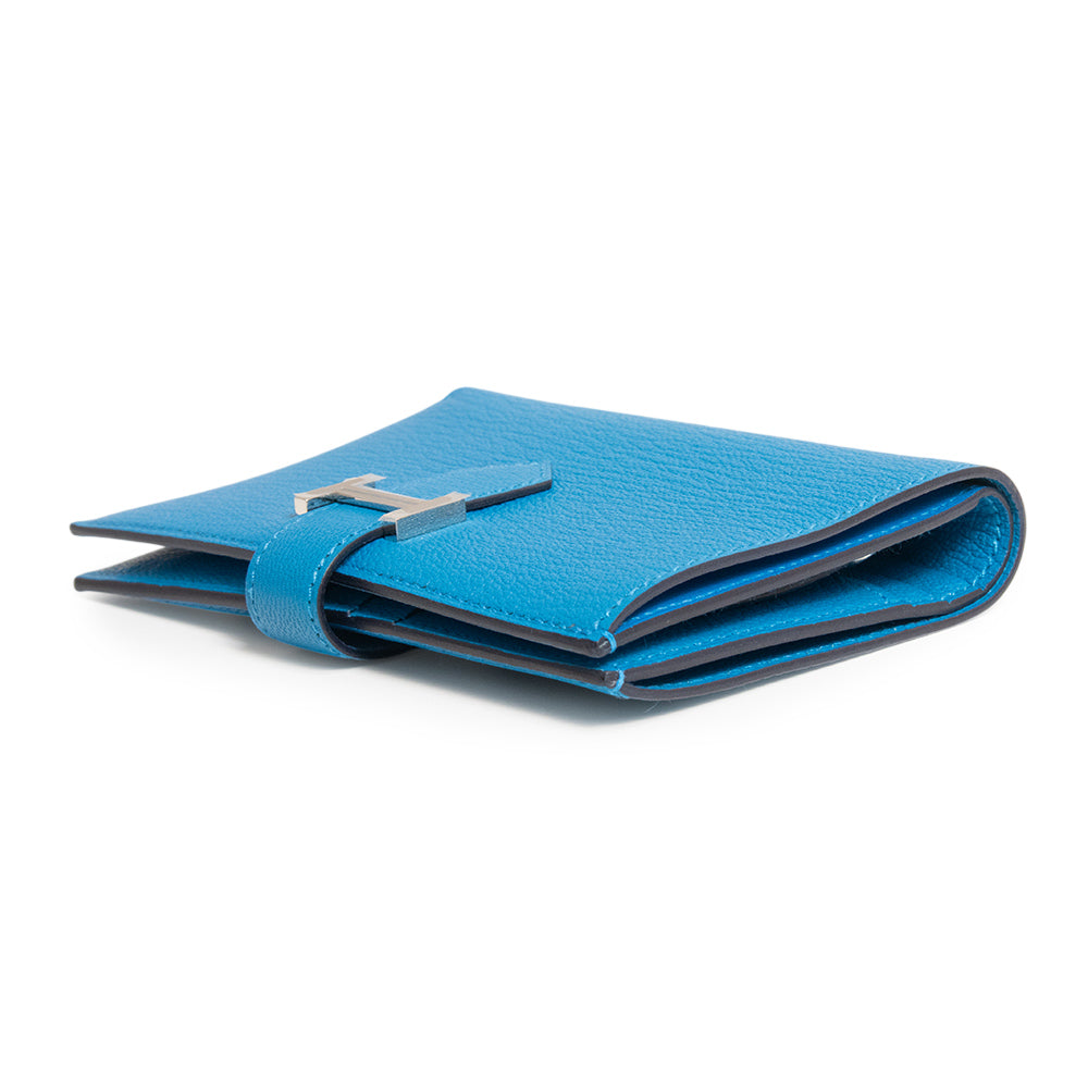 【極美品】HERMES エルメス　 べアン　コンパクト　青　ブルー　シルバー金具 新品・未使用品】HERMES エルメス ベアン コンパクト シェーブルミ
