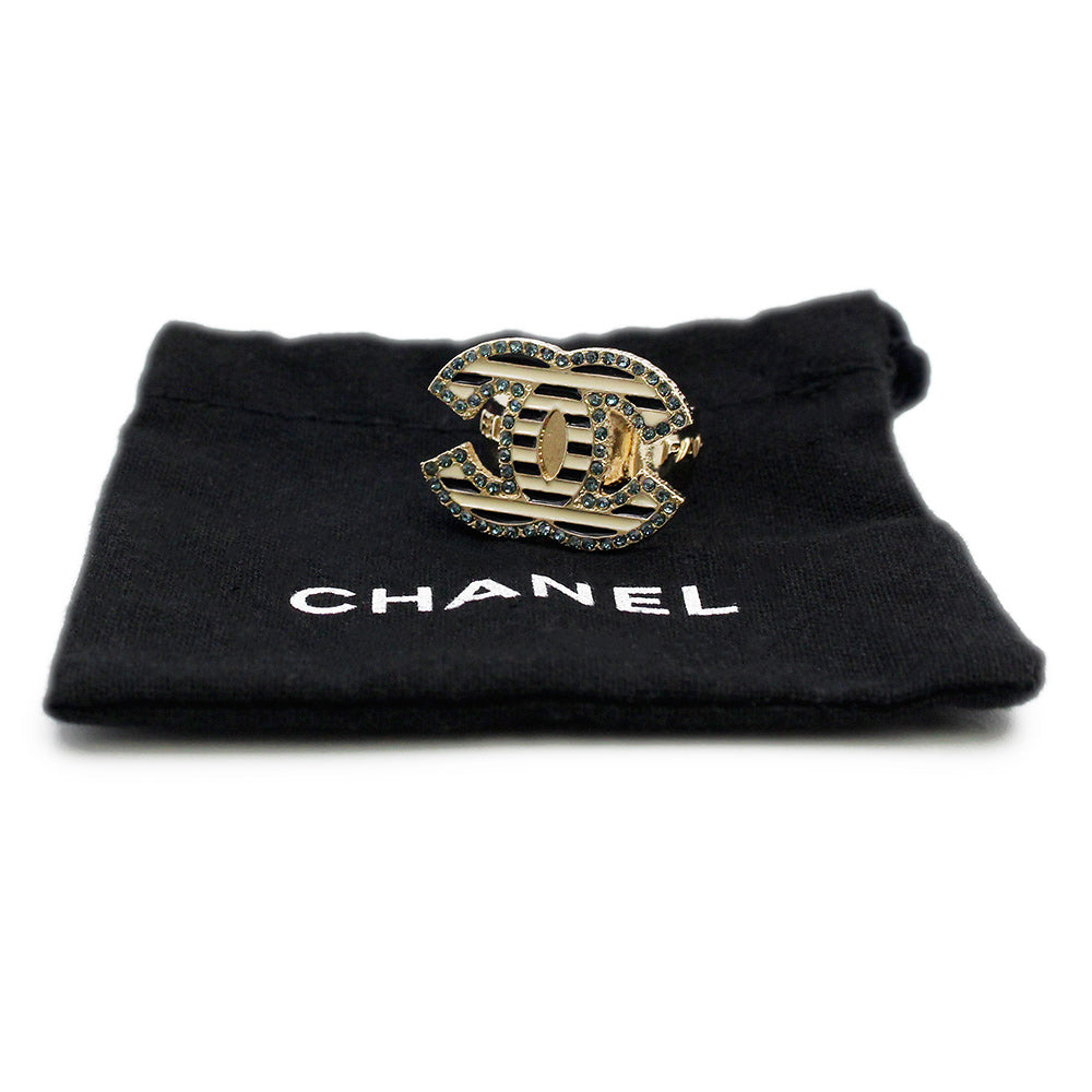 中古】CHANEL シャネル ココマーク ラインストーン ボーダー ゴールド