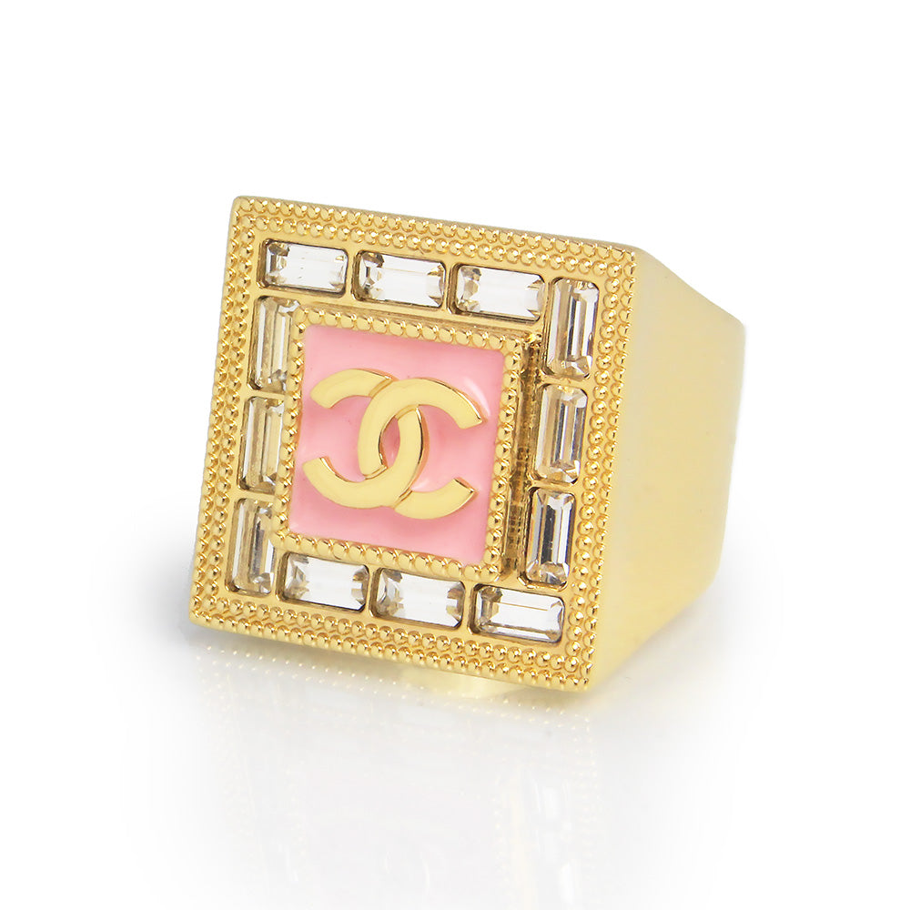 中古】CHANEL シャネル ABD181 ココマーク ビジュー ゴールド ピンク