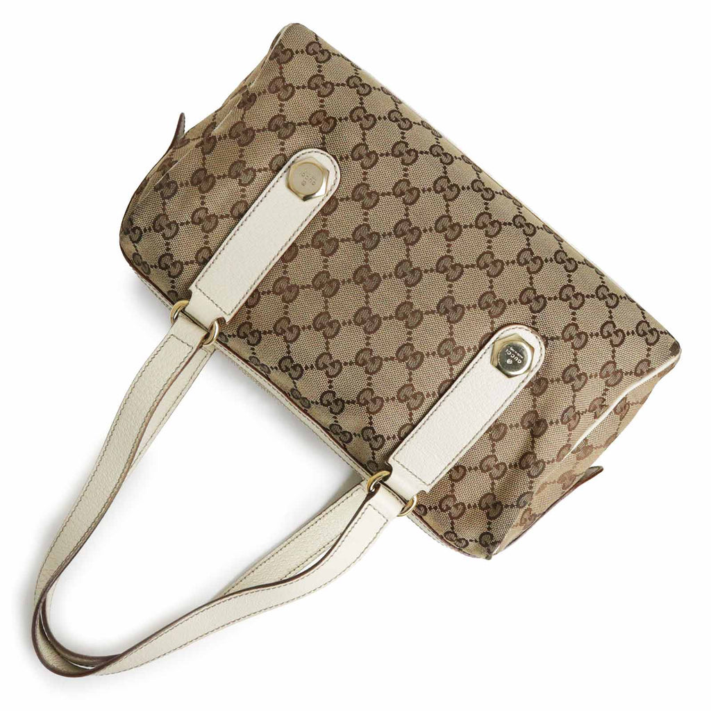 中古】GUCCI グッチ 152457 GGキャンバス レザー ベージュ ホワイト