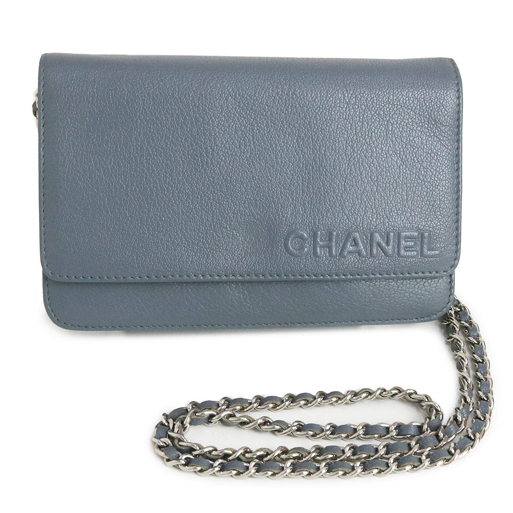 中古】シャネル CHANEL ロゴ チェーンウォレット ショルダーバッグ 斜め掛け 財布 ゴートスキン レザー ブルーグレー 青 シルバー –  BrandCity