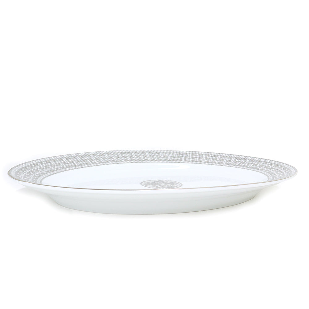 エルメス モザイク 24 ヴァンキャトル プラチナ ラージ オーバル プレート プラッター GM 42cm 大皿 食器 陶磁器  ポーセリン ホワイト シルバー 白 HERMES（新品・未使用品）